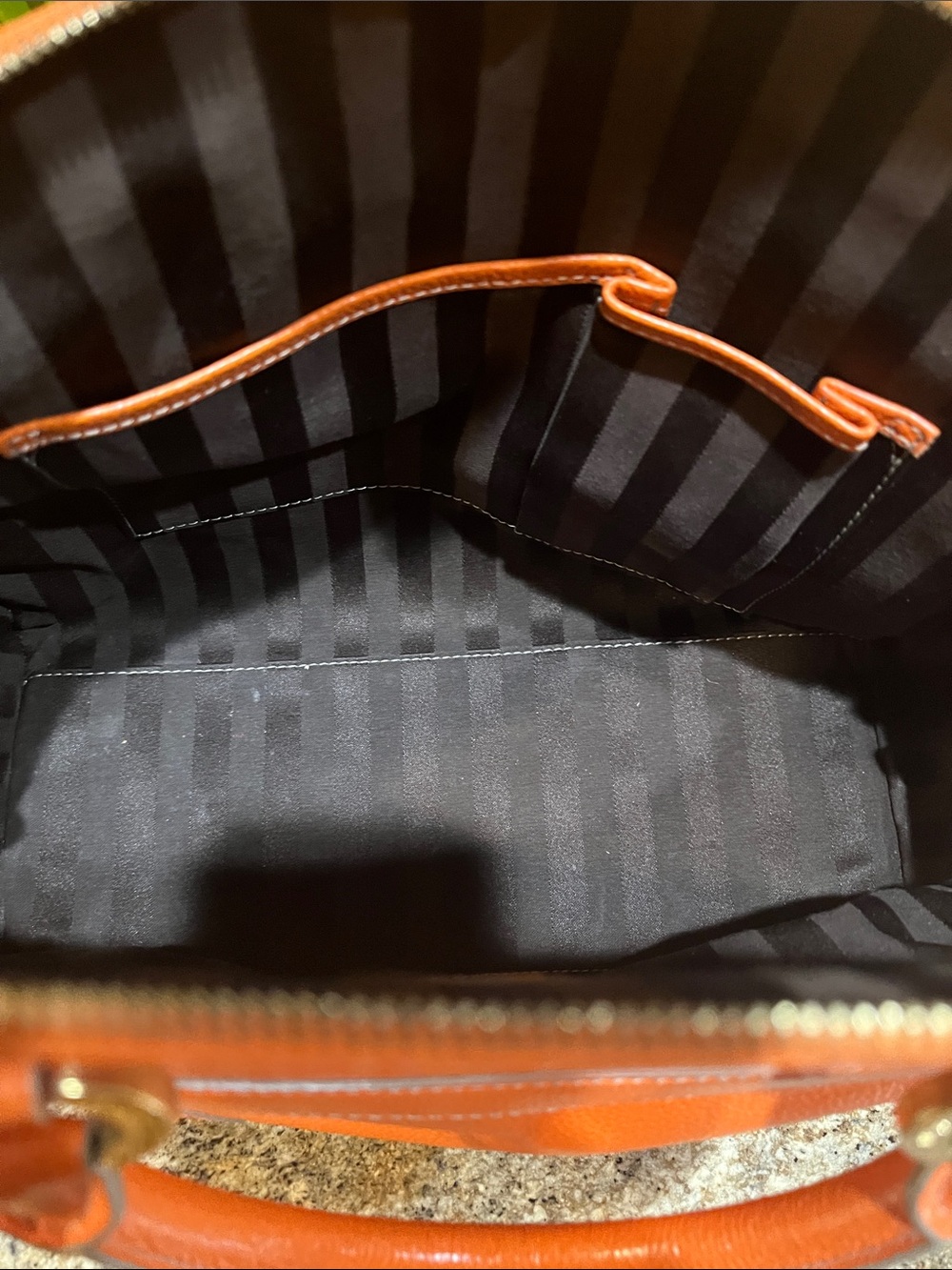 MCM Orange Pebbled Leather Dome Satchel with Gold-Tone Accents - Picture 12 of 13